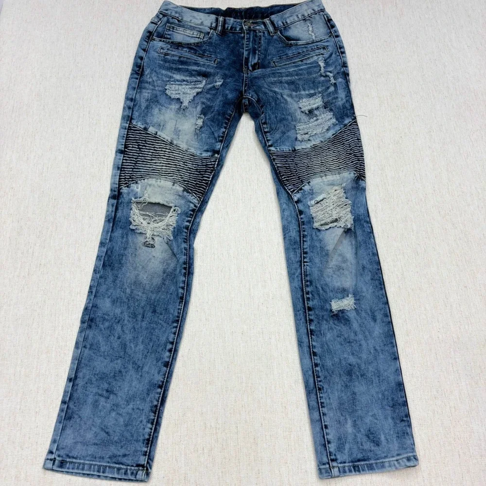 Rue21 Premium Supreme Flex Skinny Moto Biker Distressed Acid Wash Jeans 30x30
